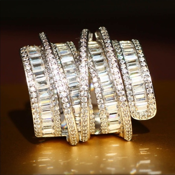 NWT 6.4 Carat Sterling Silver Simulated Diamond Wide Band Wrap Ring - Picture 8 of 13